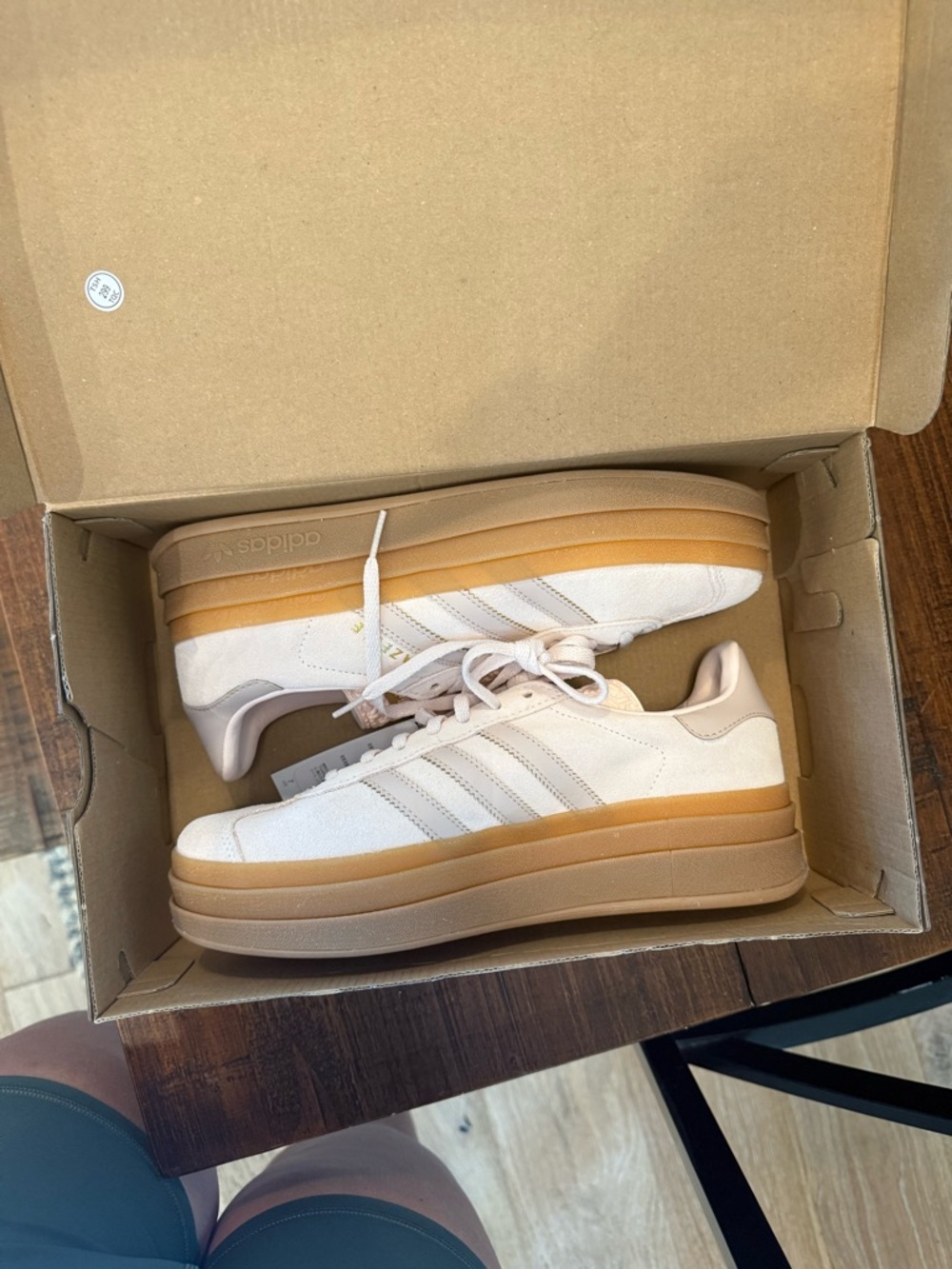adidas Gazelle Bold J in cream and pink